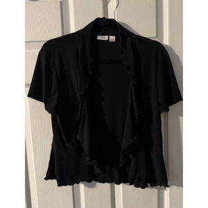 Women's Cato Black Short Sleeve Ruffle Cardigan L